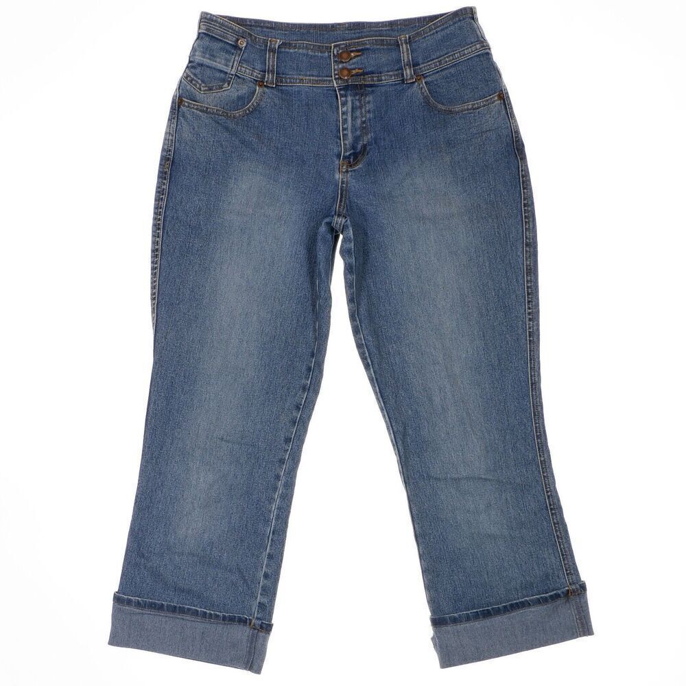 La Blues Jeans Womens Size 10 Blue Cropped Cuffed Denim Stretch Measures 30 x 24